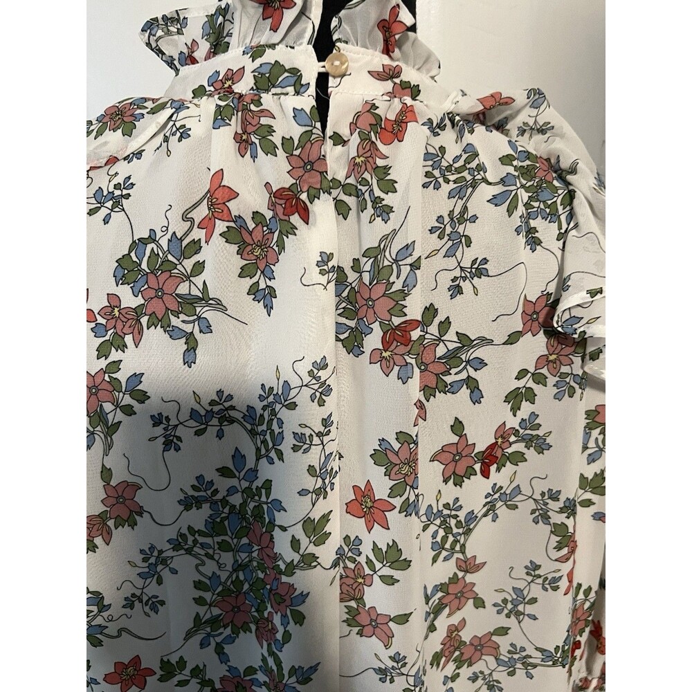 Max Studio Cold Shoulder Ruffle Top In White Multicolor Floral - Picture 5 of 10